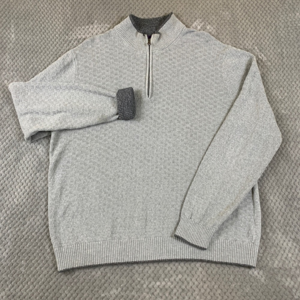 Robert Graham Sweater Mens XL Gray Cotton Basketweave 1/4 Zip Pullover
